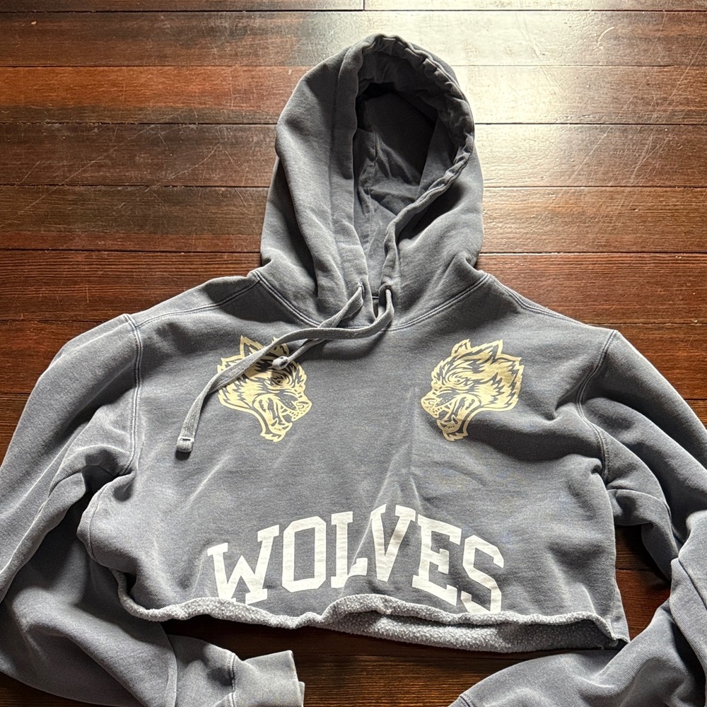 Wolves Cropped Hoodie with Wolf Graphics - Charcoal